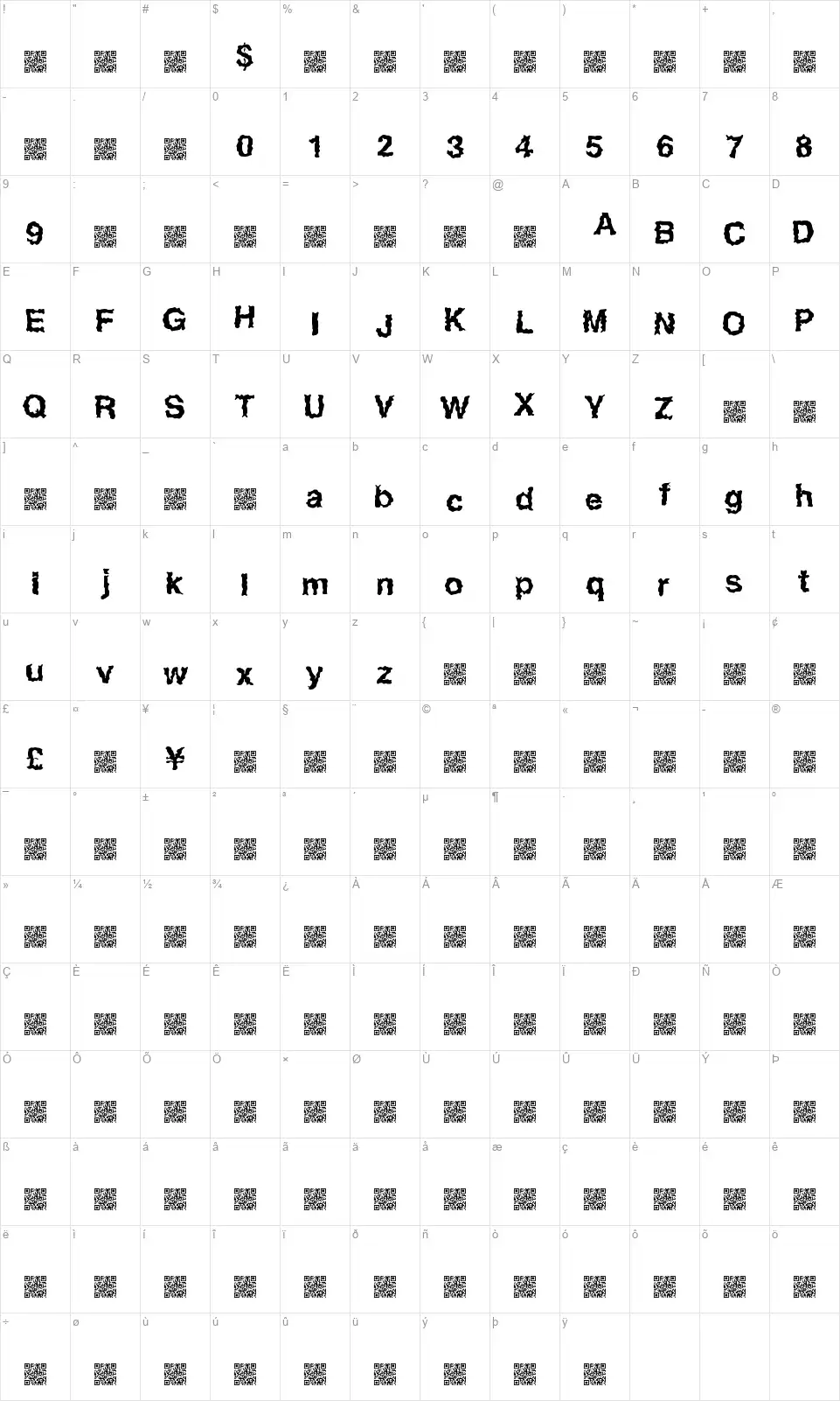 Easy Horrorfont character map