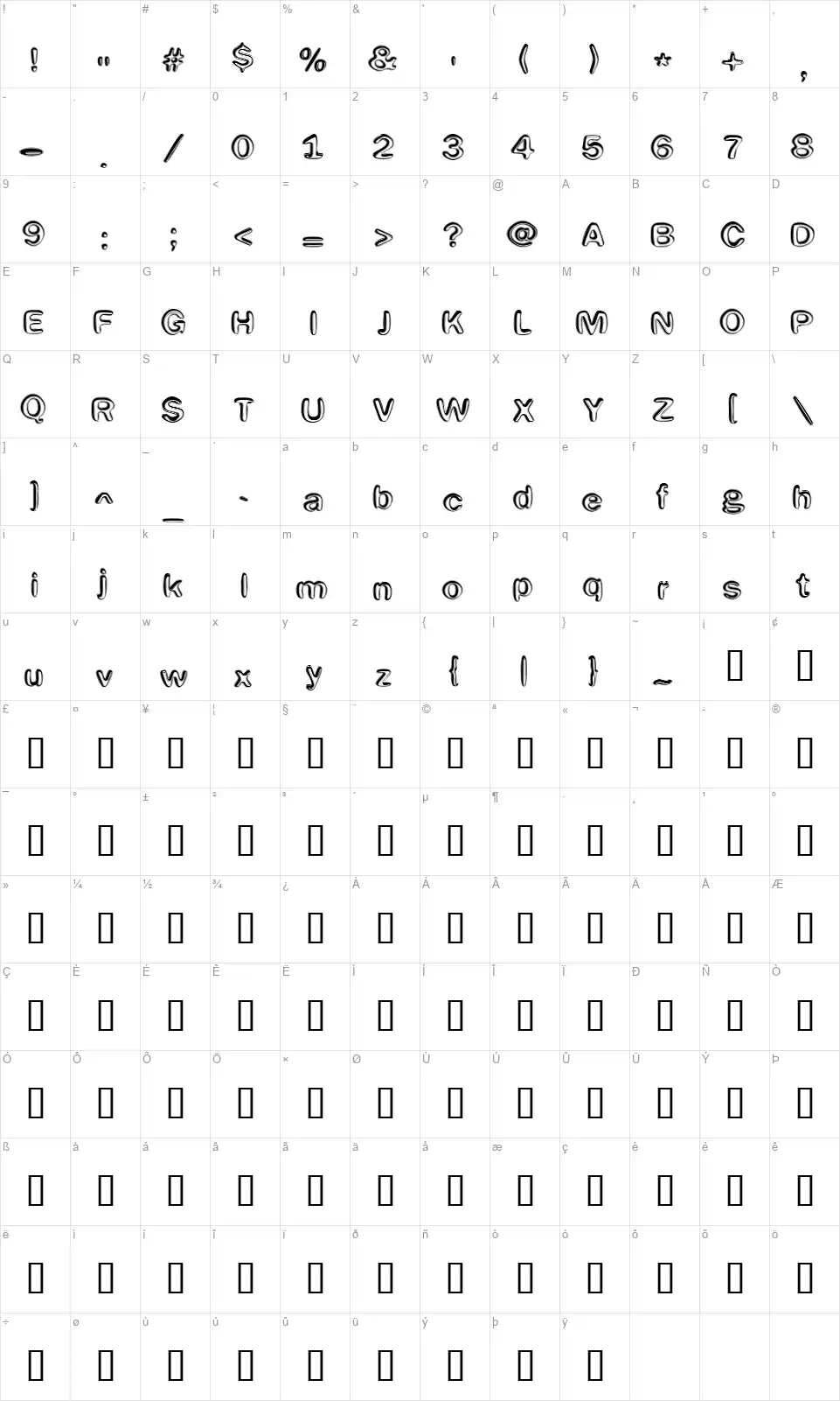 Efentinefont character map