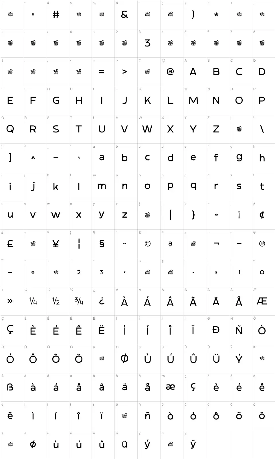 Elegtro Volt Mapa znaků Elegtro Voltfont character map
