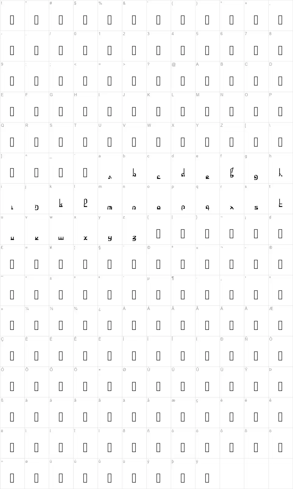Eurokuficfont character map