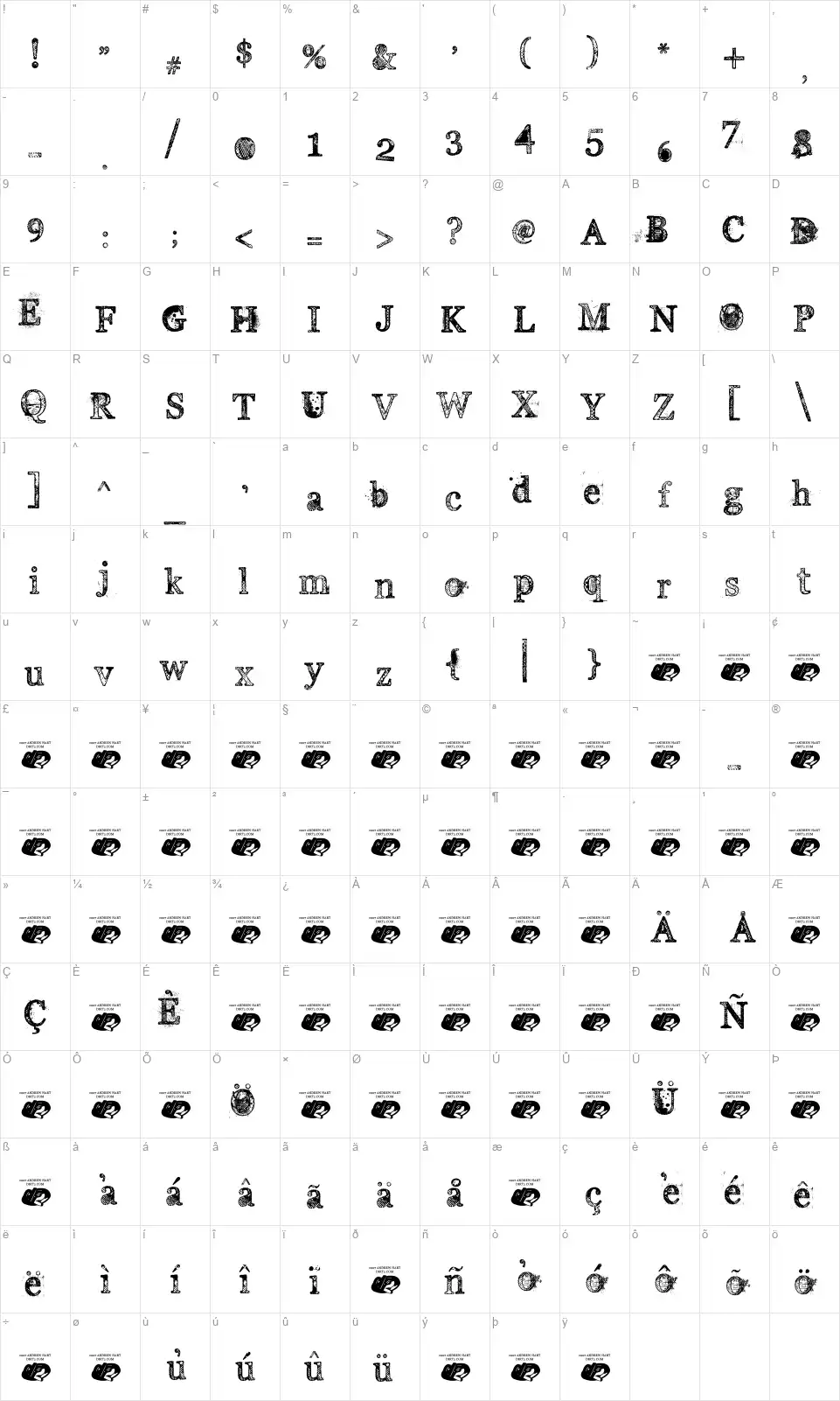 Everyday Ghostfont character map