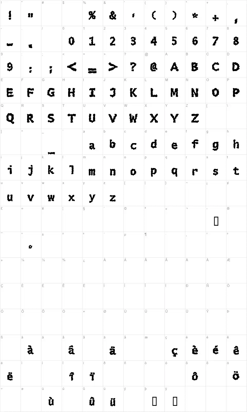 Extralucidfont character map
