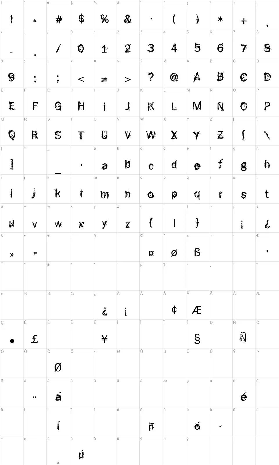 F-Rottenfont character map