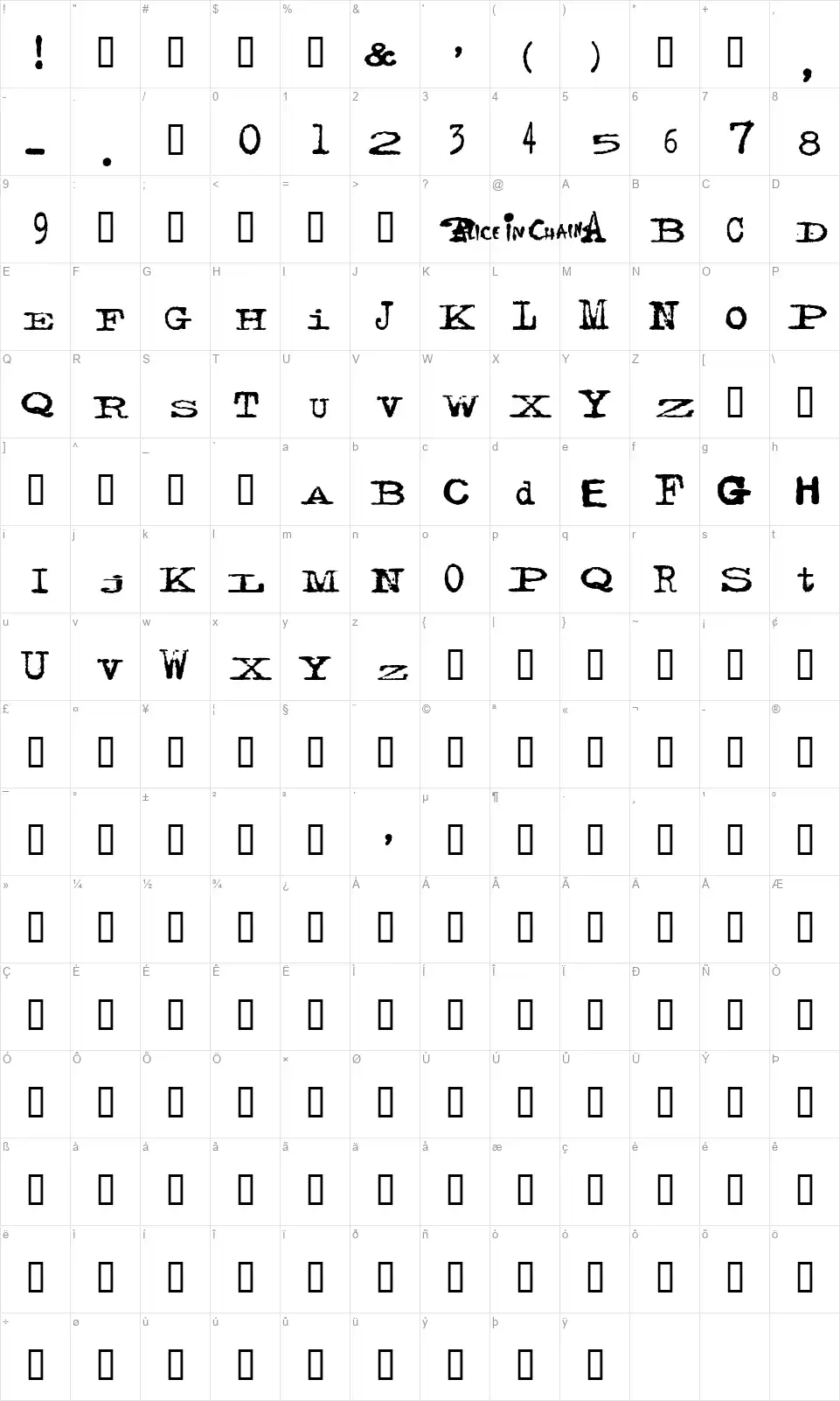 Faceliftfont character map