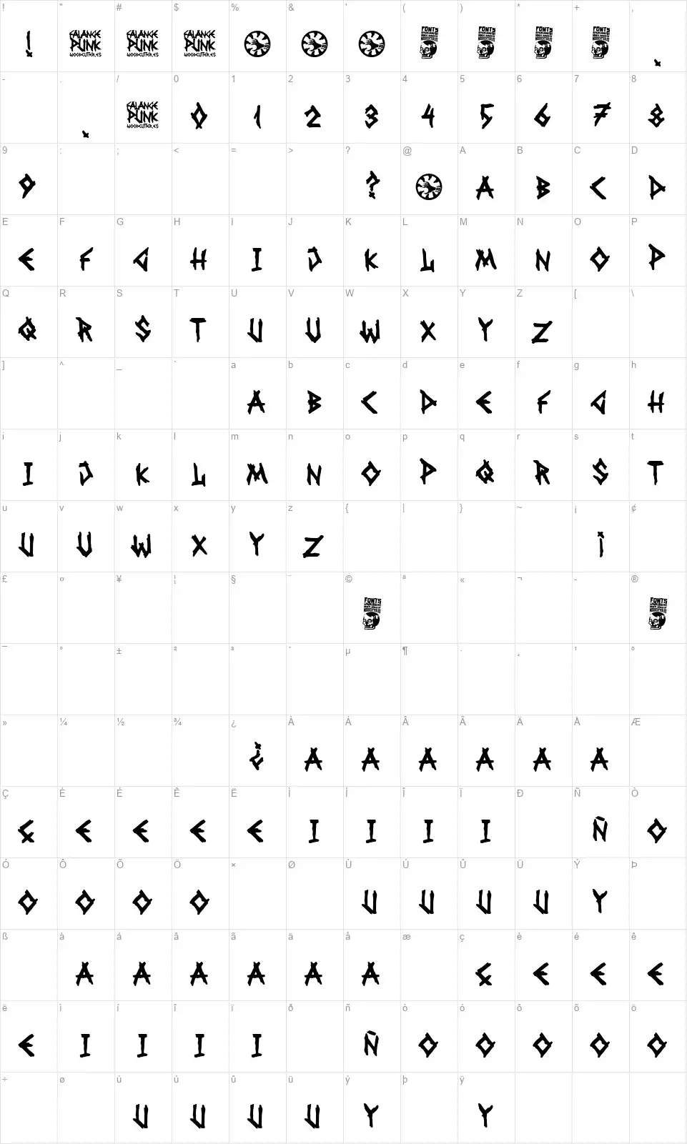 Falange Punkfont character map