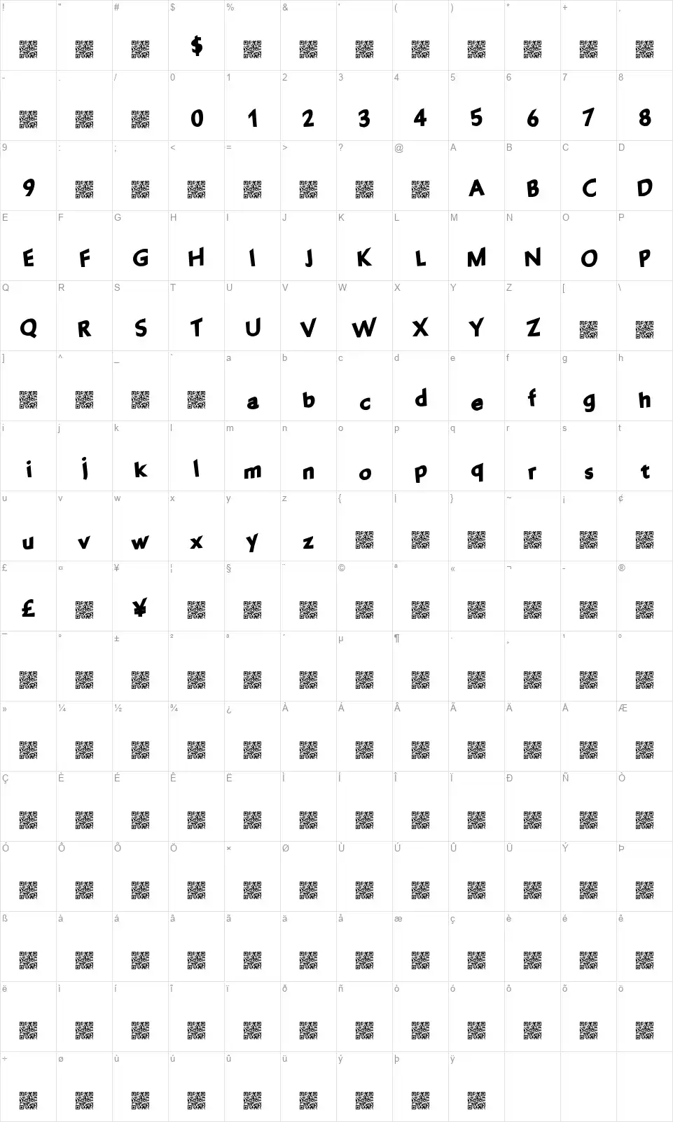 Fantastic Partyfont character map