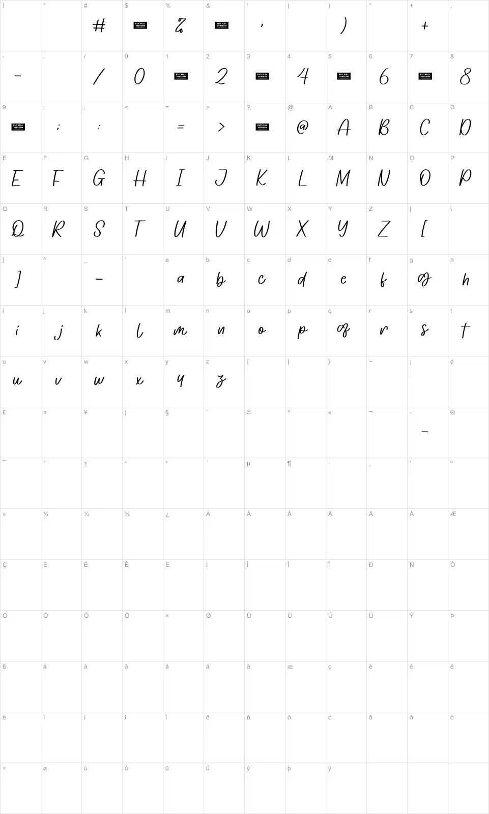 Farmhome Memoriafont character map