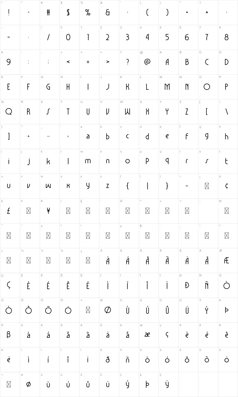 Faschiafont character map