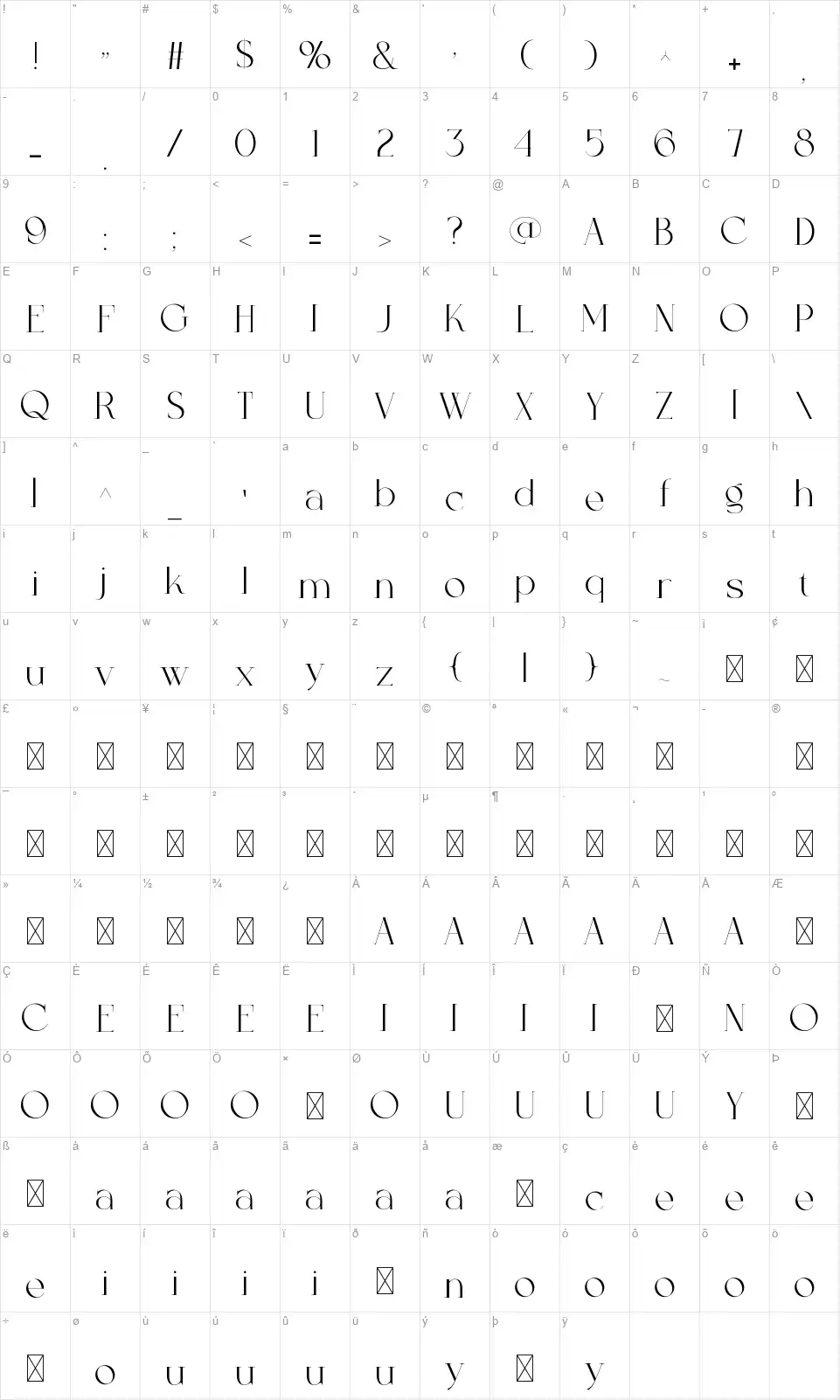 Fashbrandfont character map