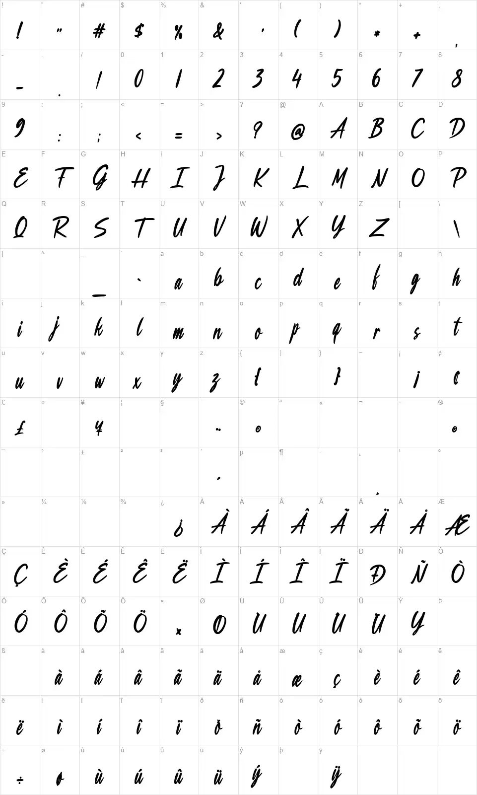 Fashion Drunkfont character map