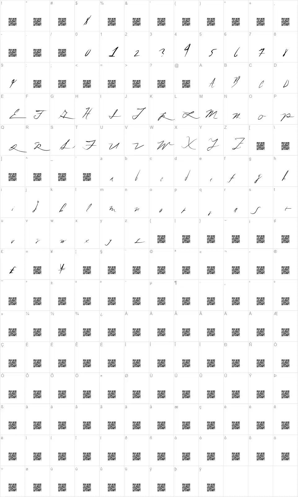 Fifty Hoursfont character map
