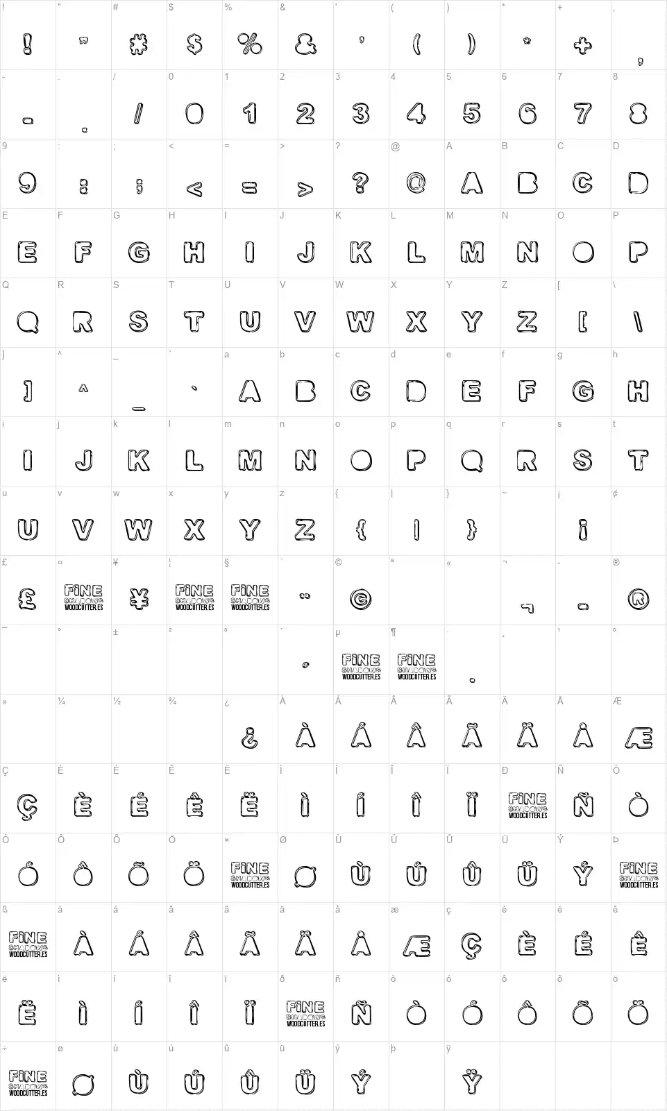 Fine Shadowsfont character map