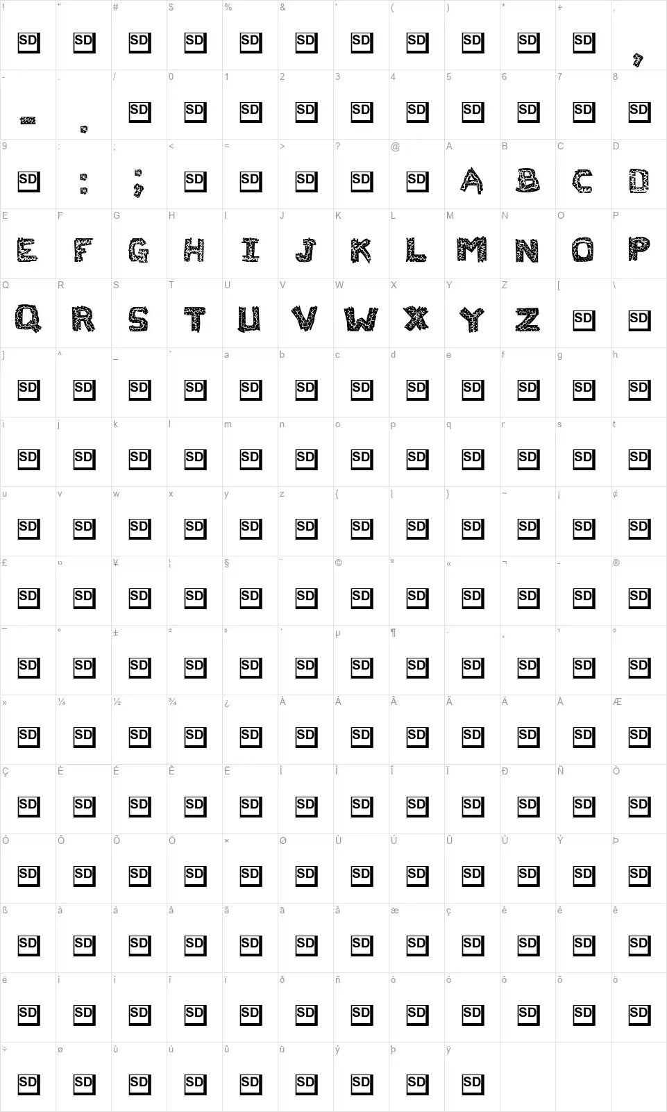 Flak Jacketfont character map