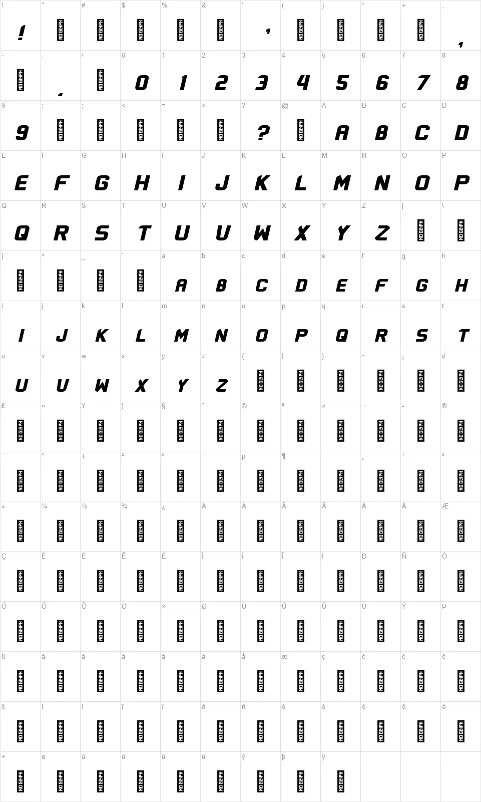 Flatwheatfont character map
