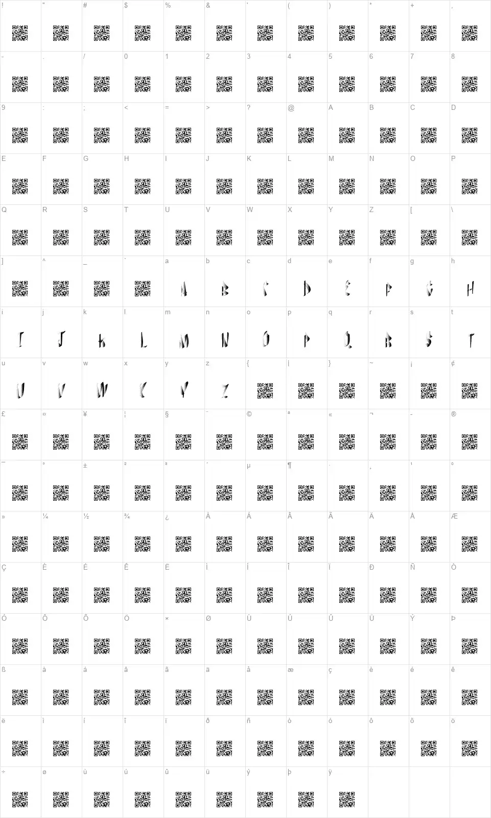 Flauntsfont character map