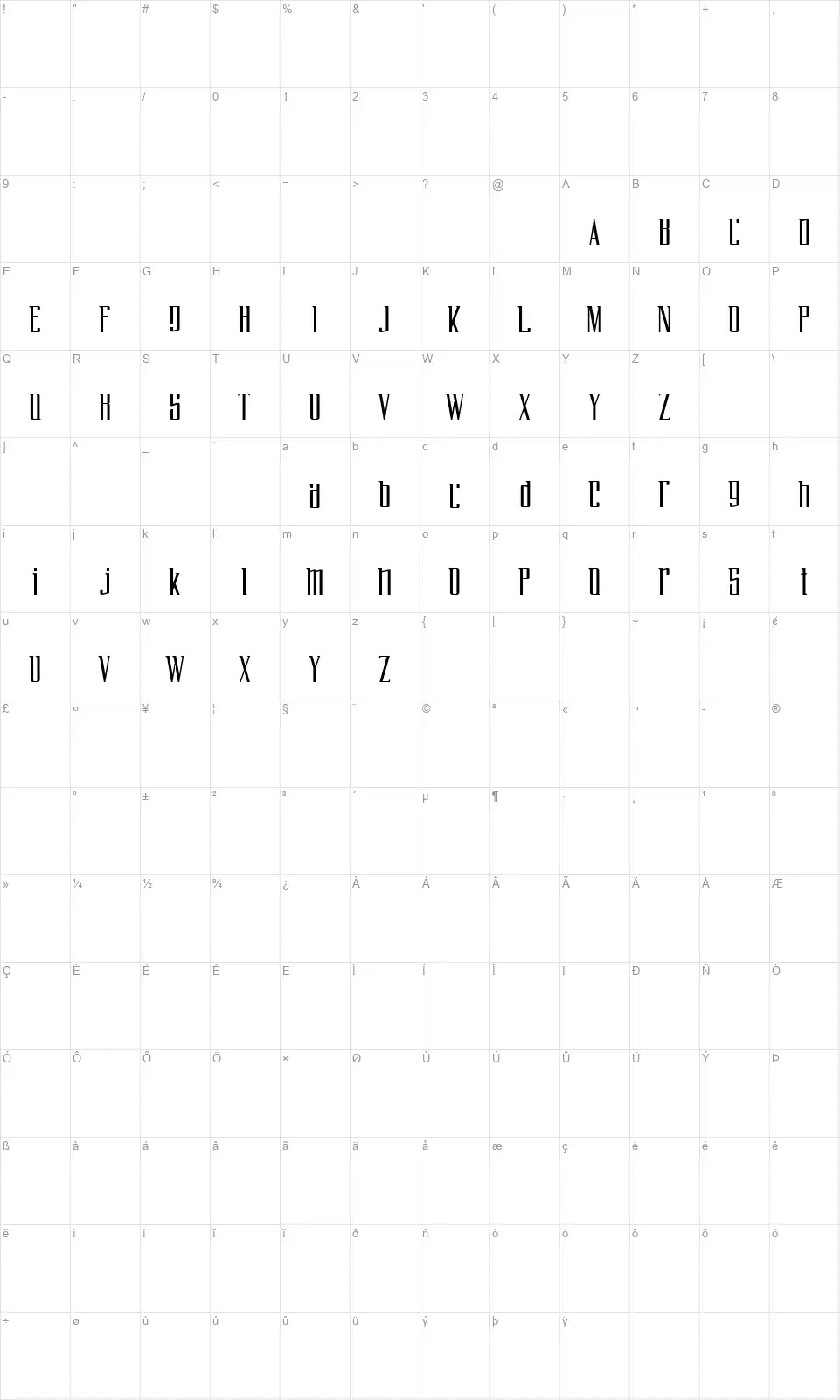 Fly Overfont character map