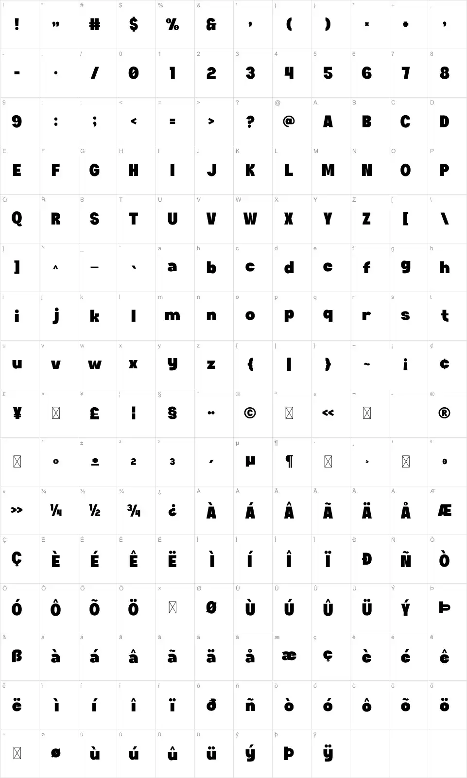 Foamsfont character map