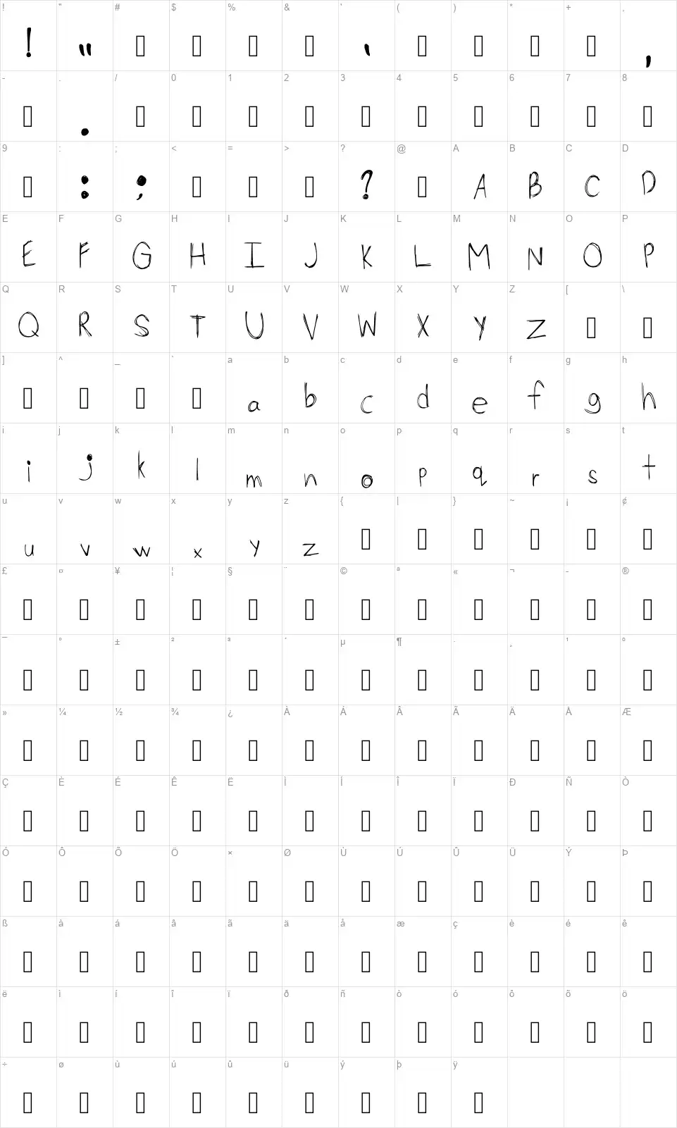 Font Saddie Pogfont character map