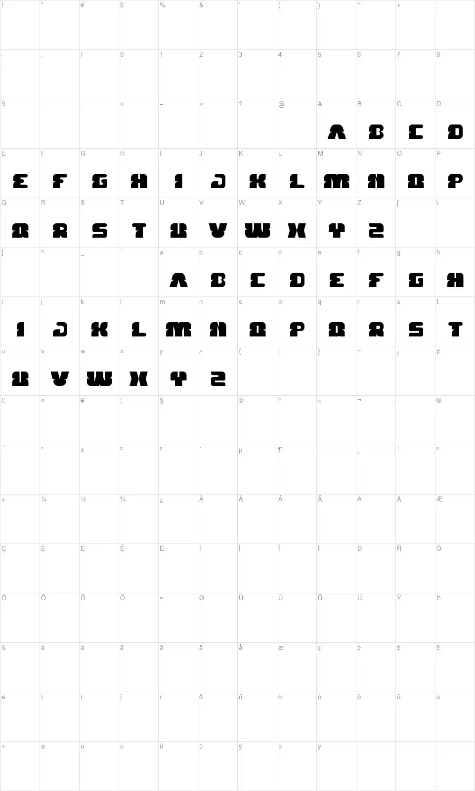 Forest Jumpfont character map