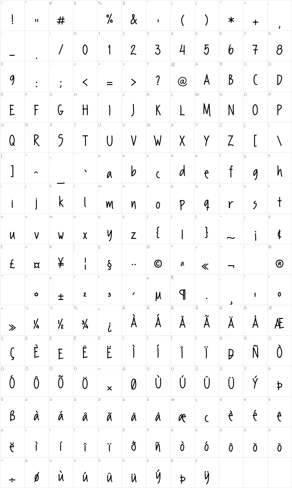 FP Second Handfont character map