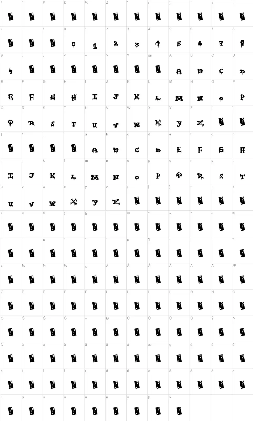 Freaky Nightfont character map