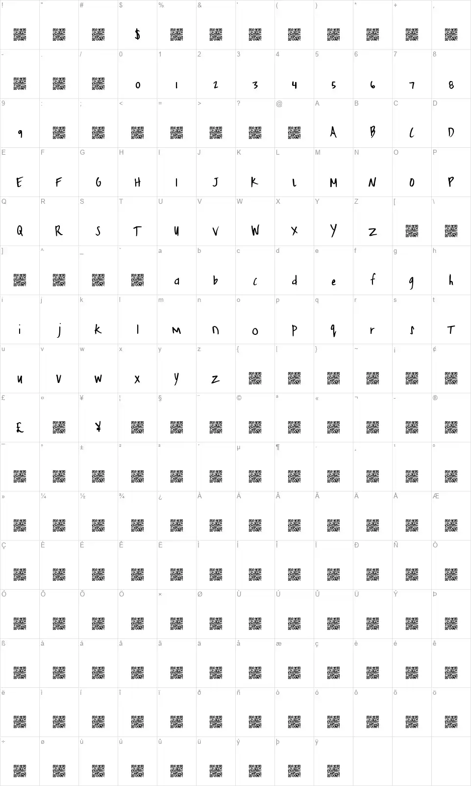 Fresh Holidayfont character map