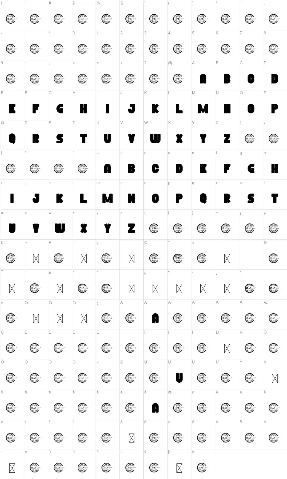 Fulldayfont character map