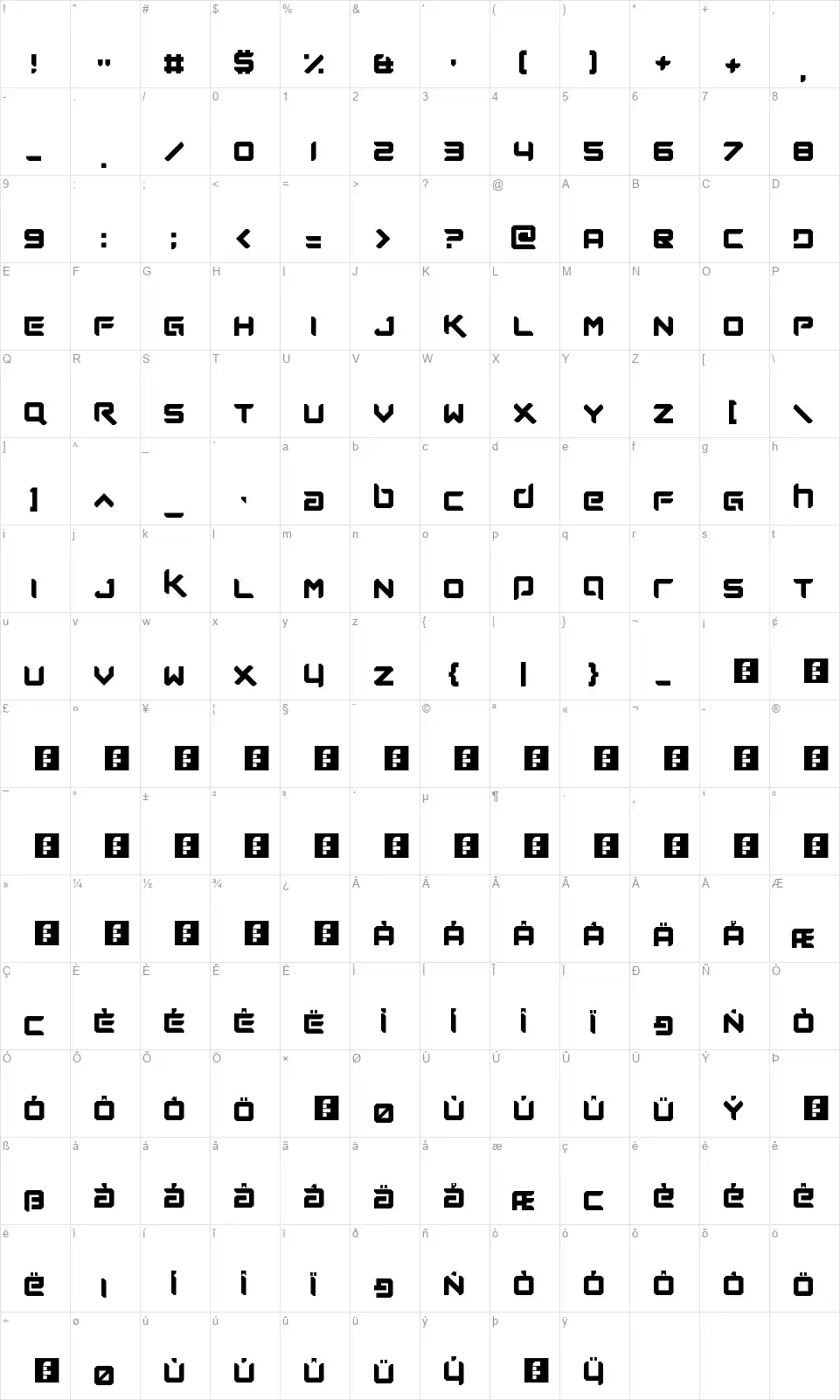 Future Nowfont character map