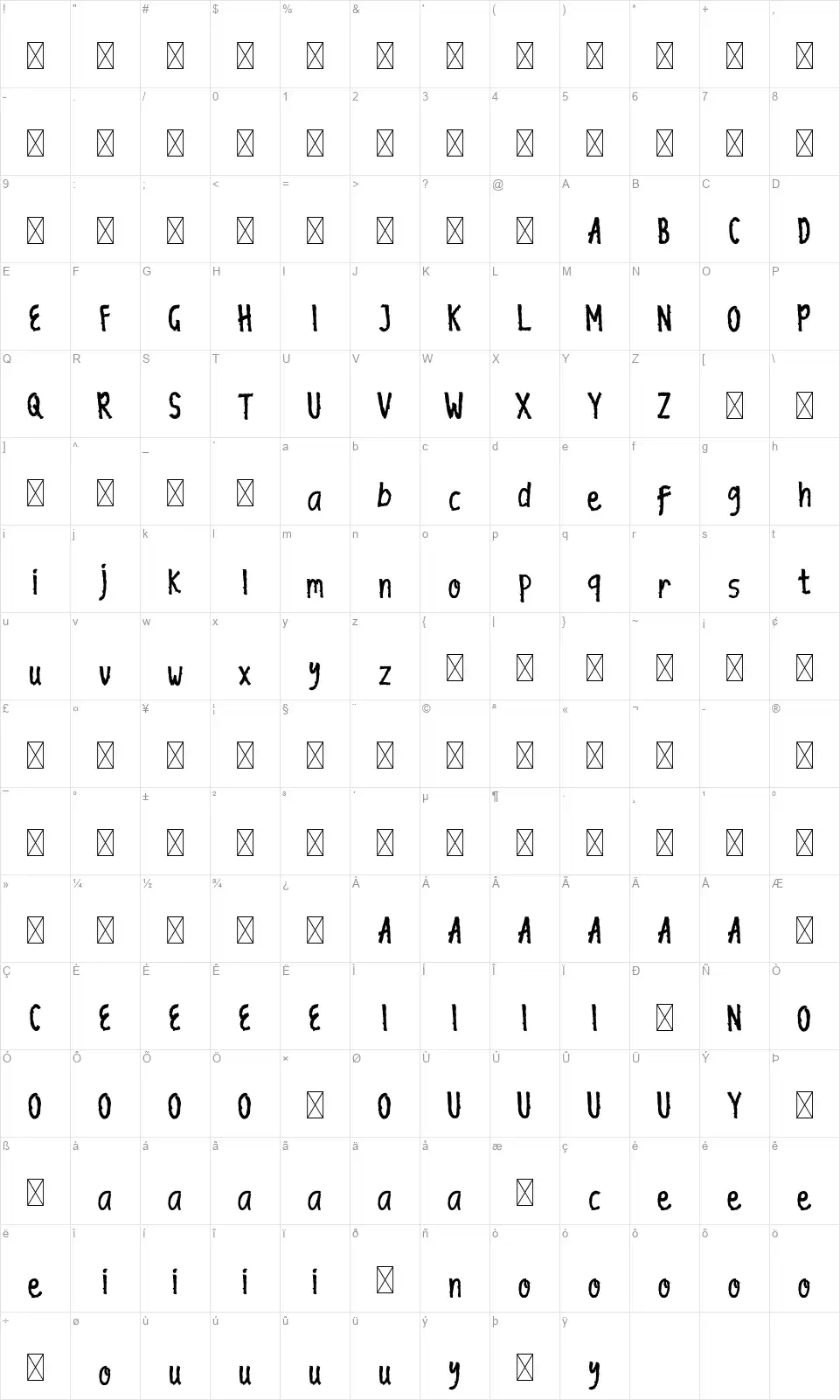 Garan Foxfont character map