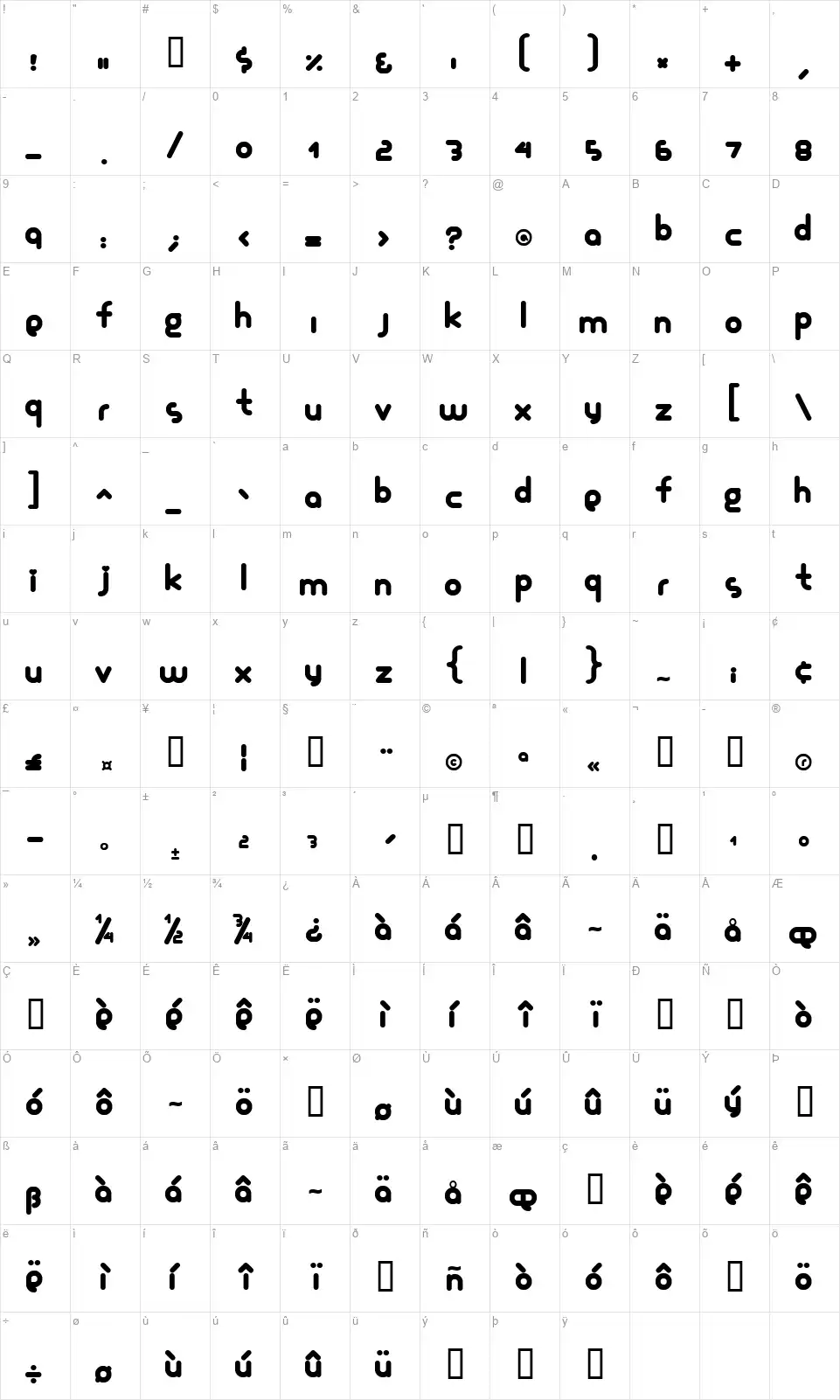 Glamour Girlfont character map