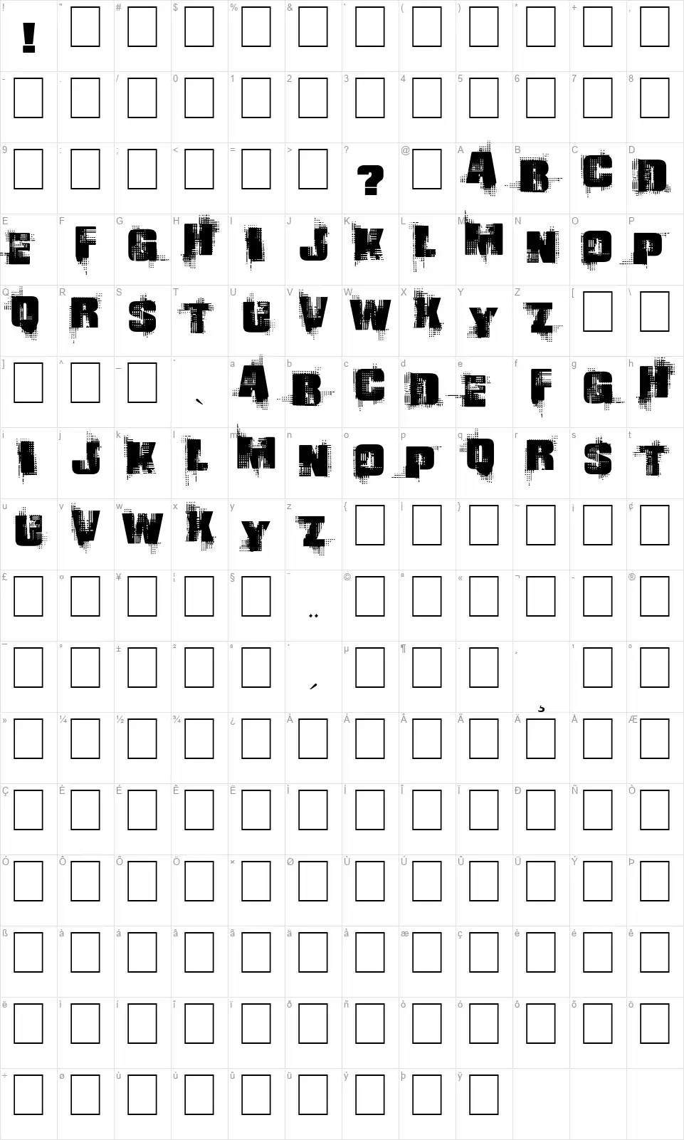Glingfont character map