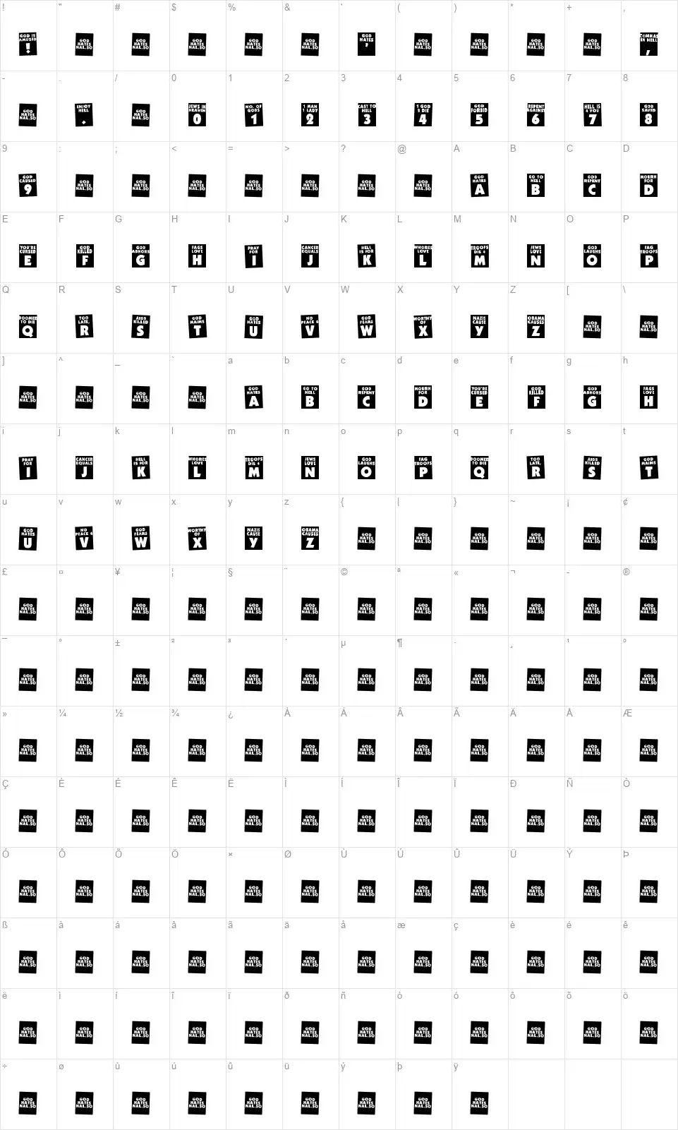 God Hates Westborofont character map