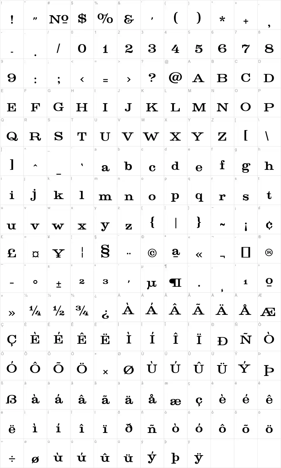 Golden Age Restoredfont character map