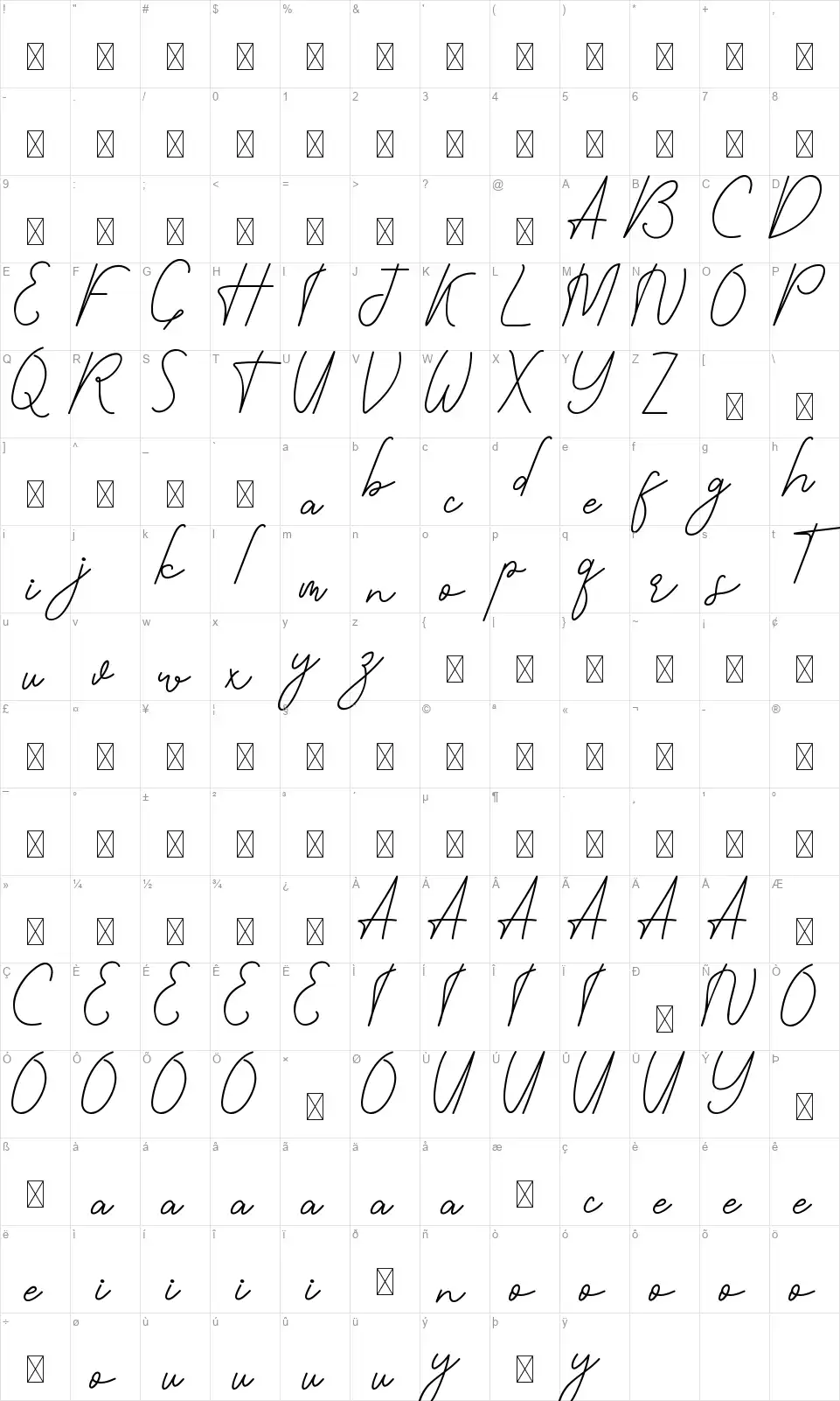 Goodselvesfont character map