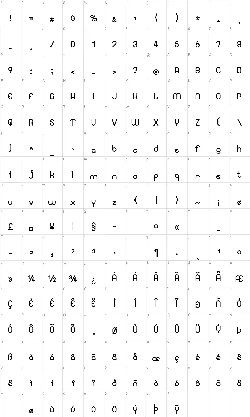 Googeefont character map