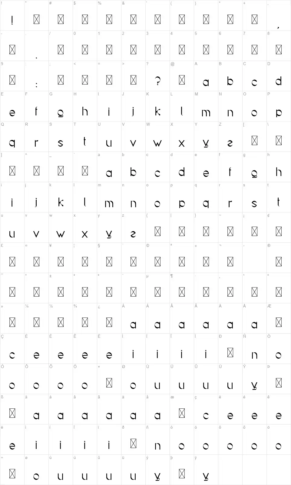 Goolangolafont character map