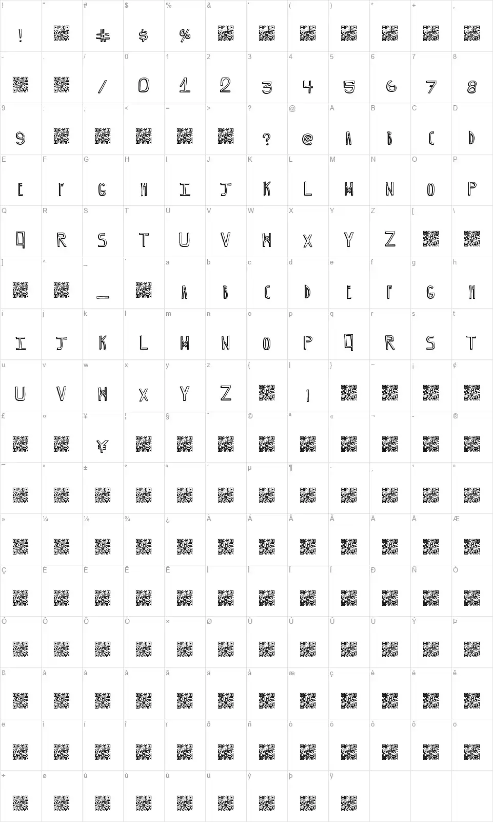Grape Blasterfont character map