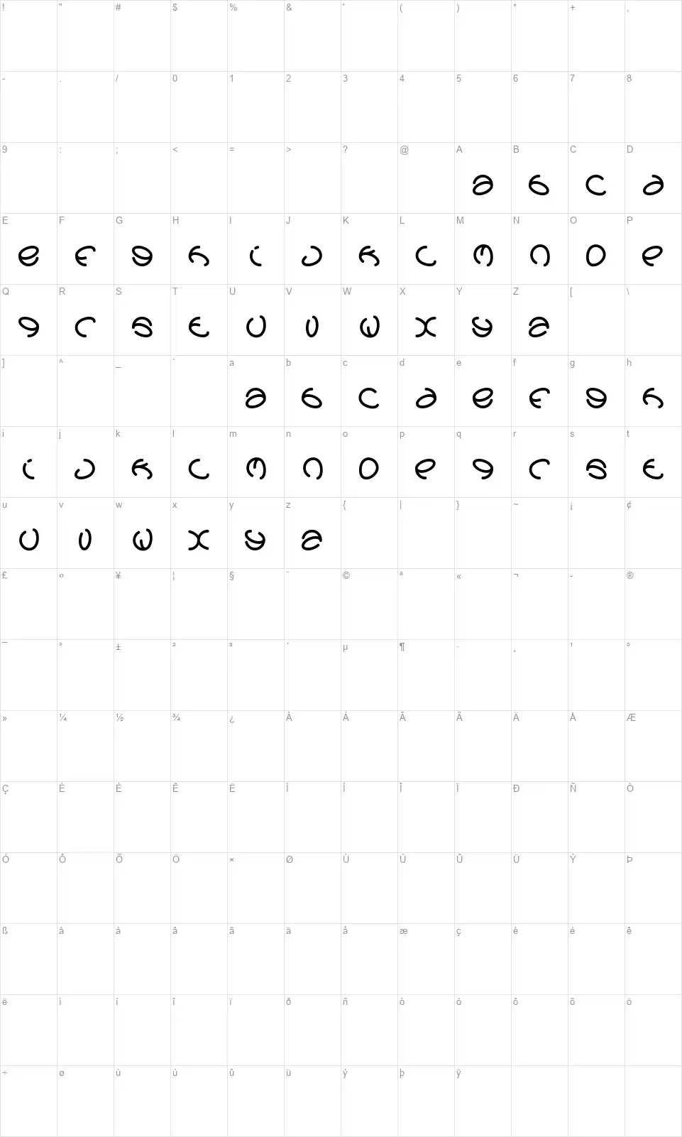 Graphic Dreamfont character map