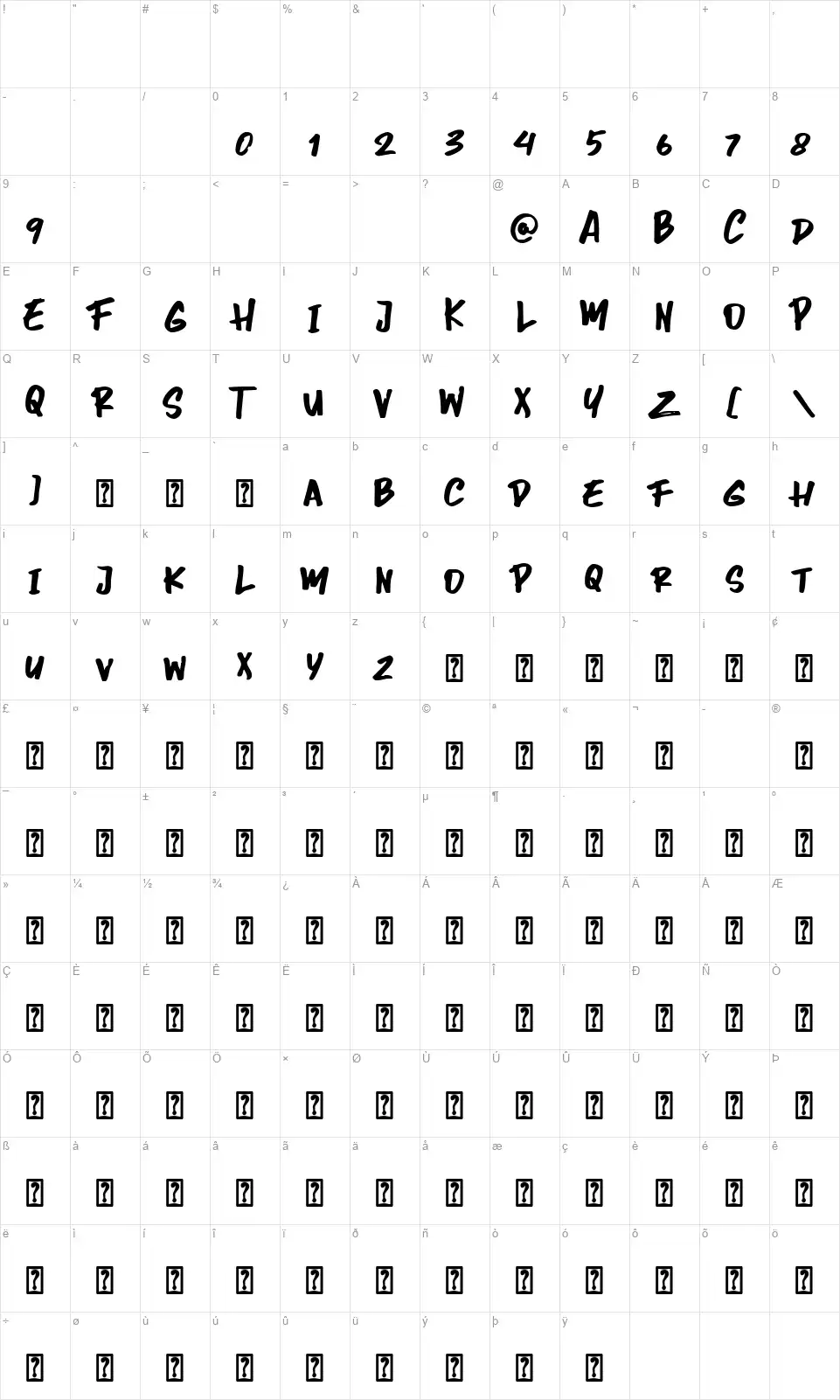 Greathuntfont character map