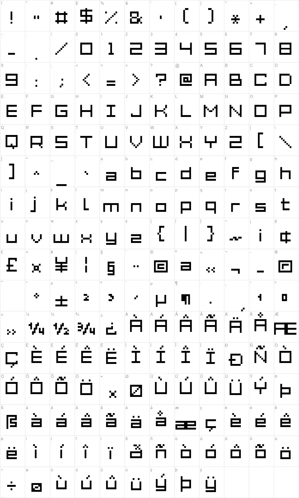 Grixel Acme 7 Widefont character map
