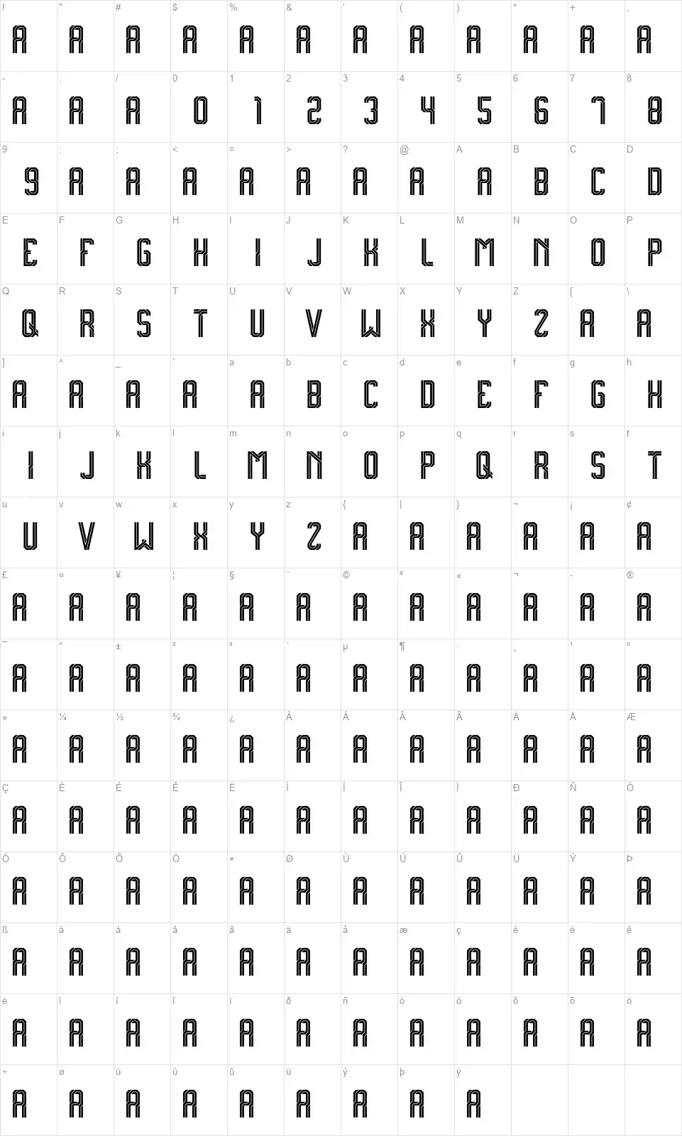 Hakufont character map