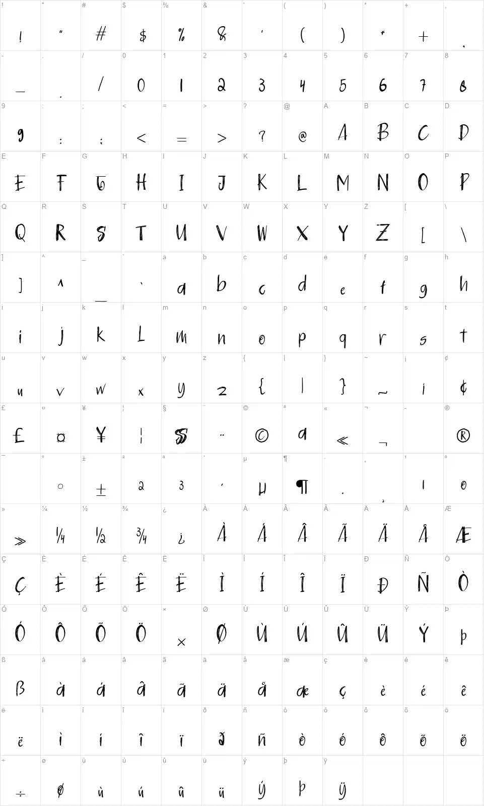 Halloween Sweetfont character map