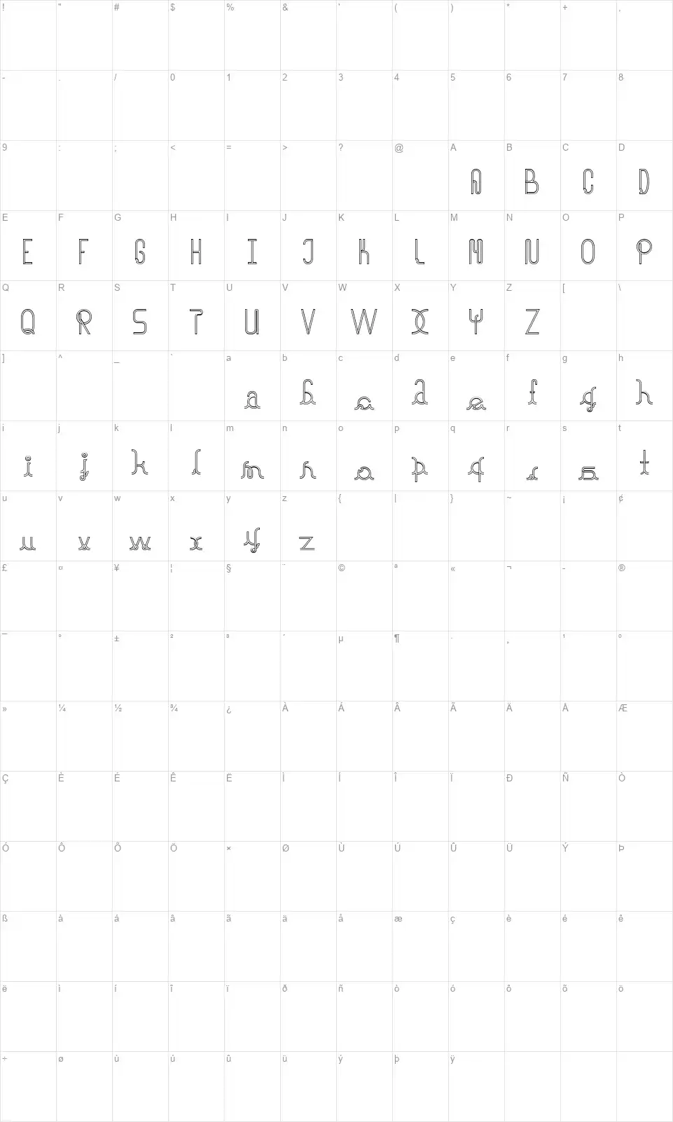 Halusinasifont character map