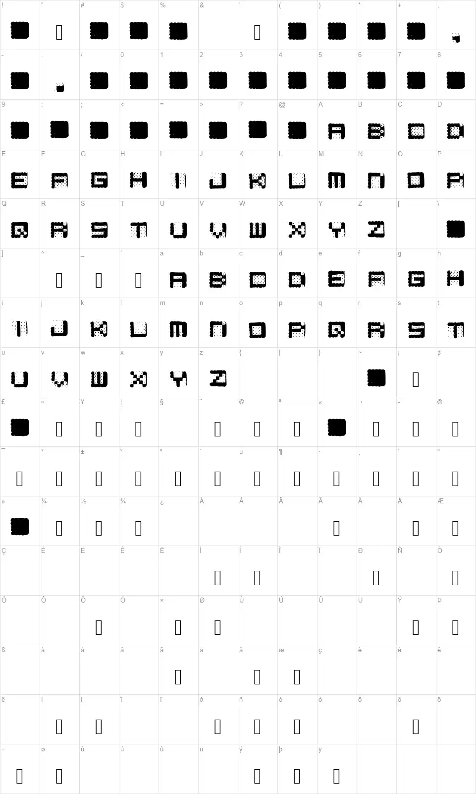 Hamaramafont character map