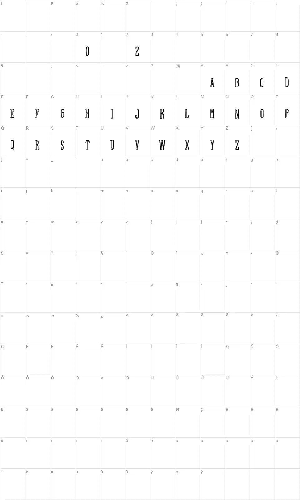 Hand Shop Typography A20font character map