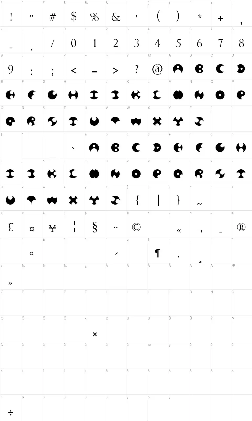 Happy Roxyfont character map