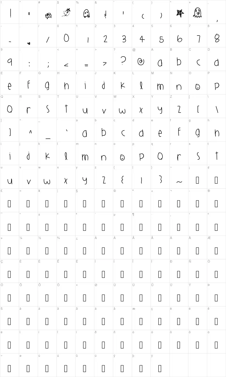Harlems Playgroundfont character map