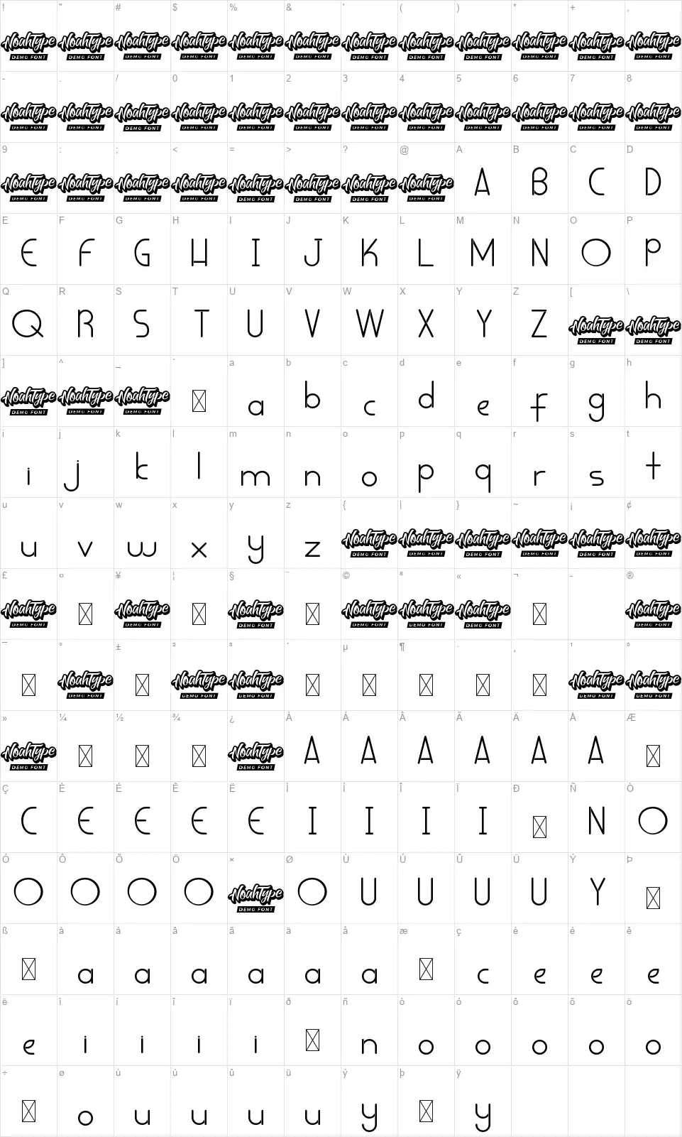 Harumifont character map