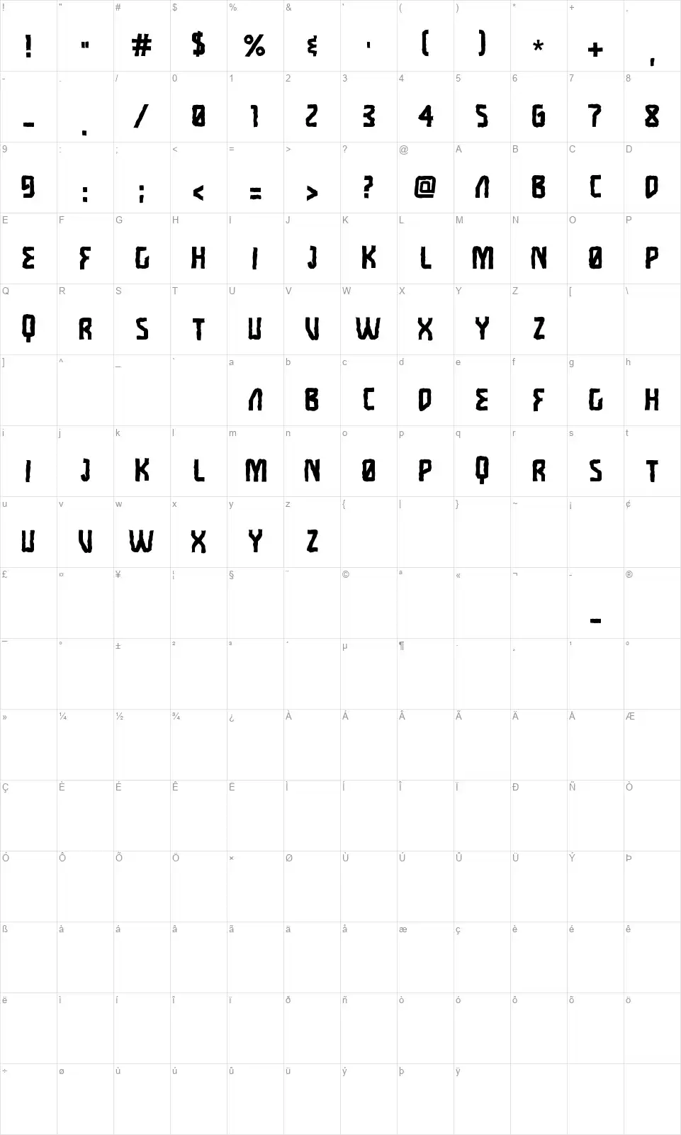 Headtrafficfont character map