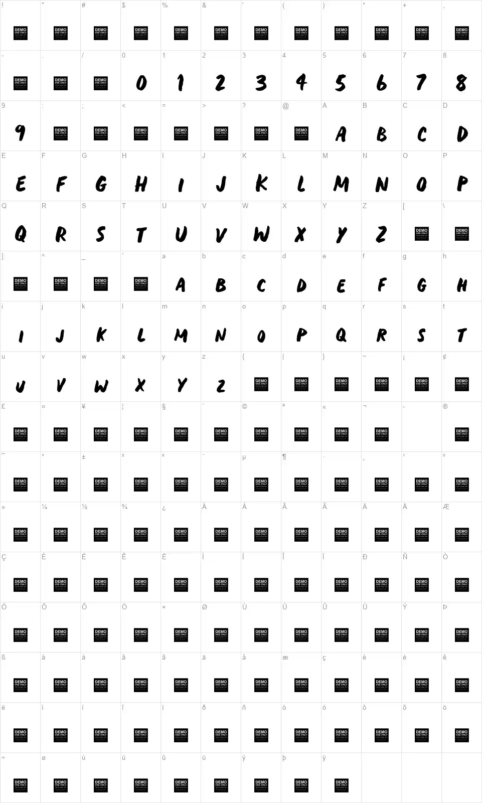 Heavy Tripfont character map
